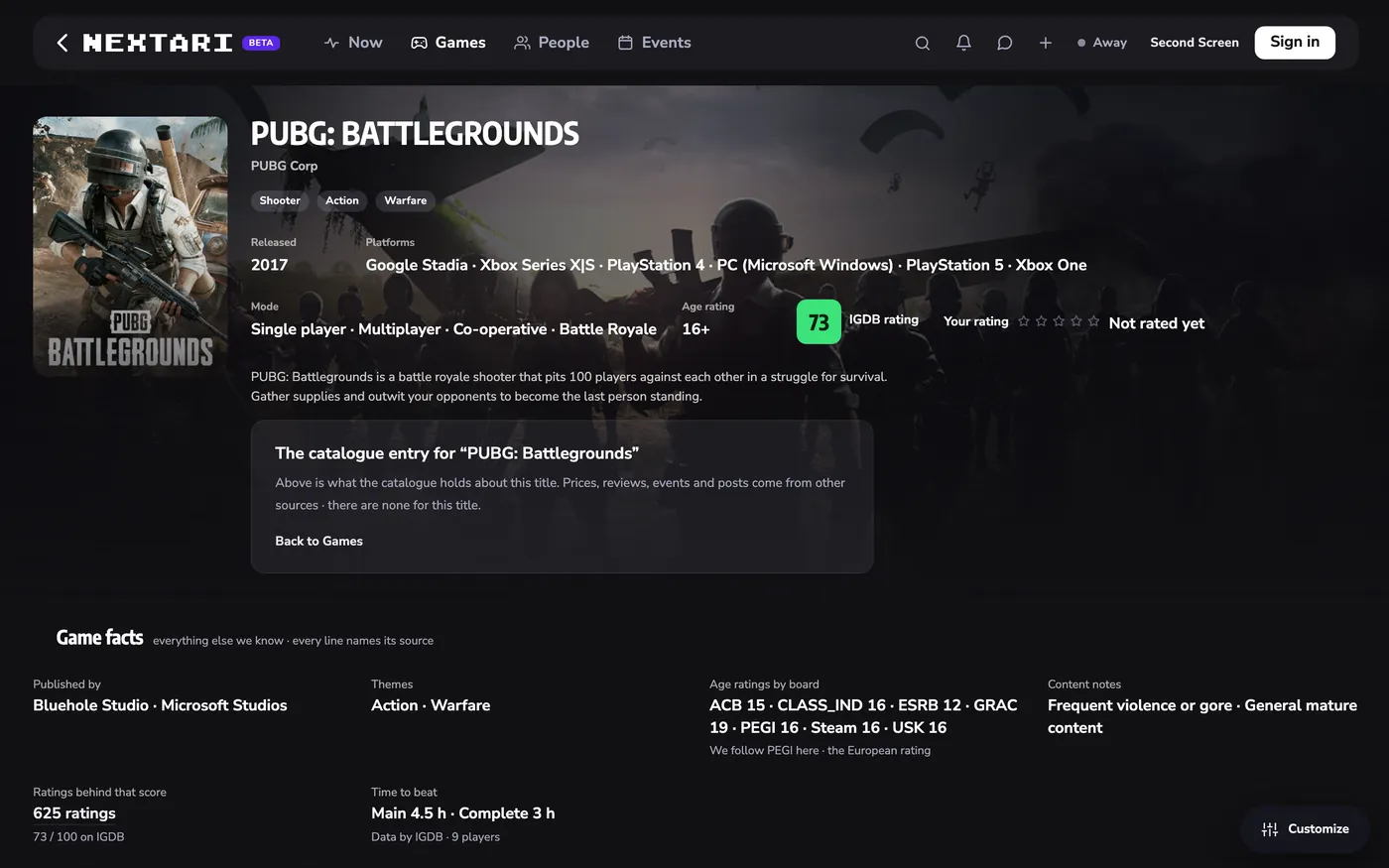 NEXTARI game page